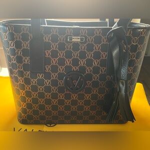 Valentino By Mario Valentino Prince Monogram Leather Tote Women's Black Handbag